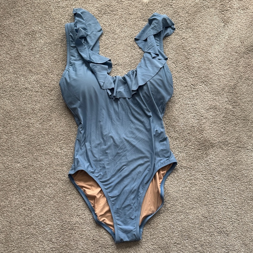 NWOT J. Crew Blue Ruffle Scopback One Piece Swimsuit